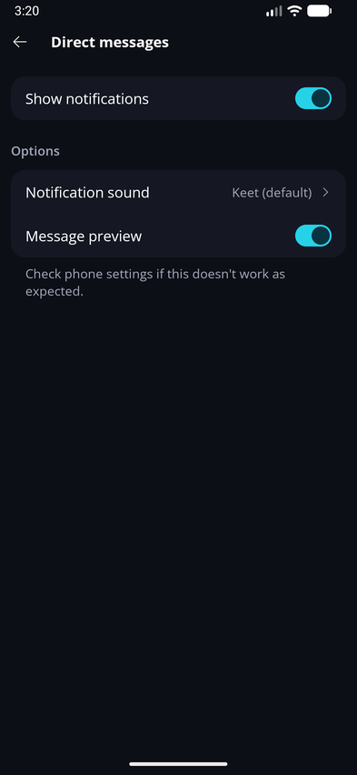 Notifications π Β· Mobile Direct messages has its own notification sound and message preview settings.