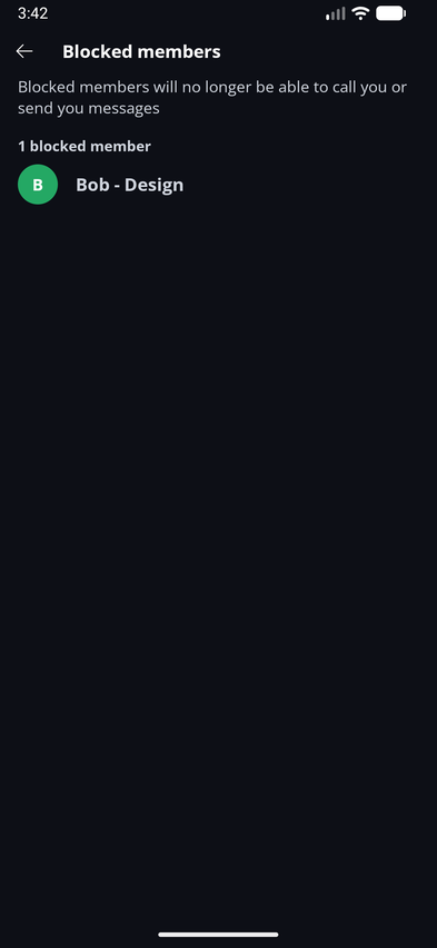 Blocked Members π« Β· Mobile Blocked members lists every member you've blocked, with their avatar and name.